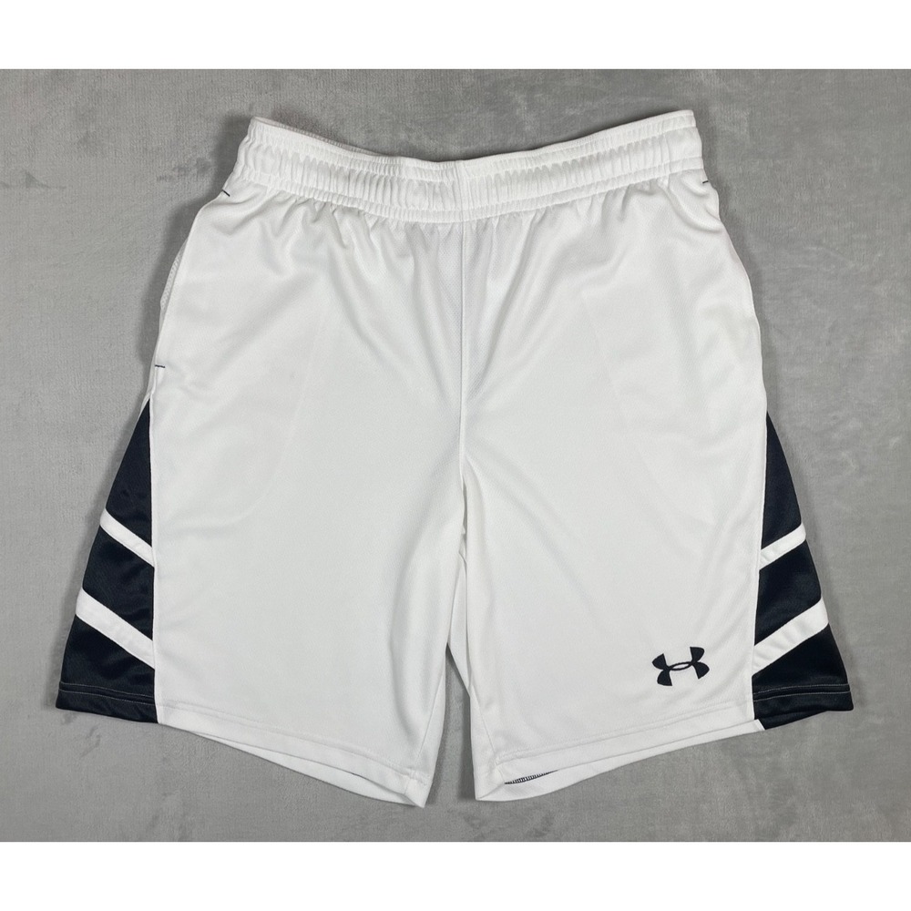 Under Armour Basketball Shorts Men M White Black Loose Athletic Mesh Training